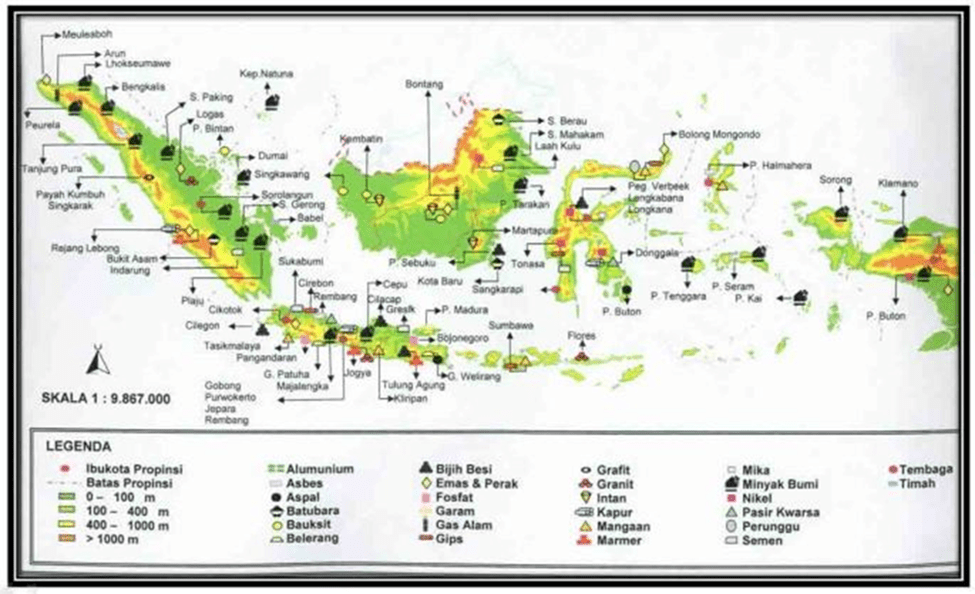 Peta persebaran hasil tambang Indonesia, Sumber: Ruangguru.com